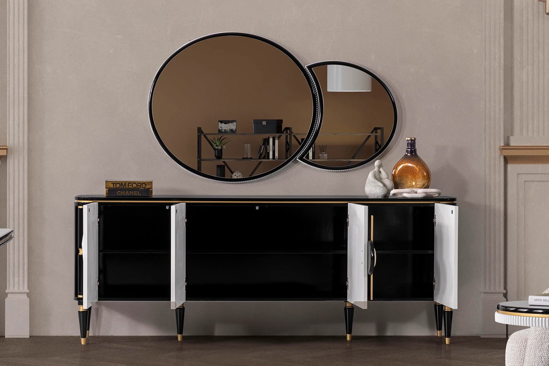 Lizbon Dining Room Mirrored Console Open