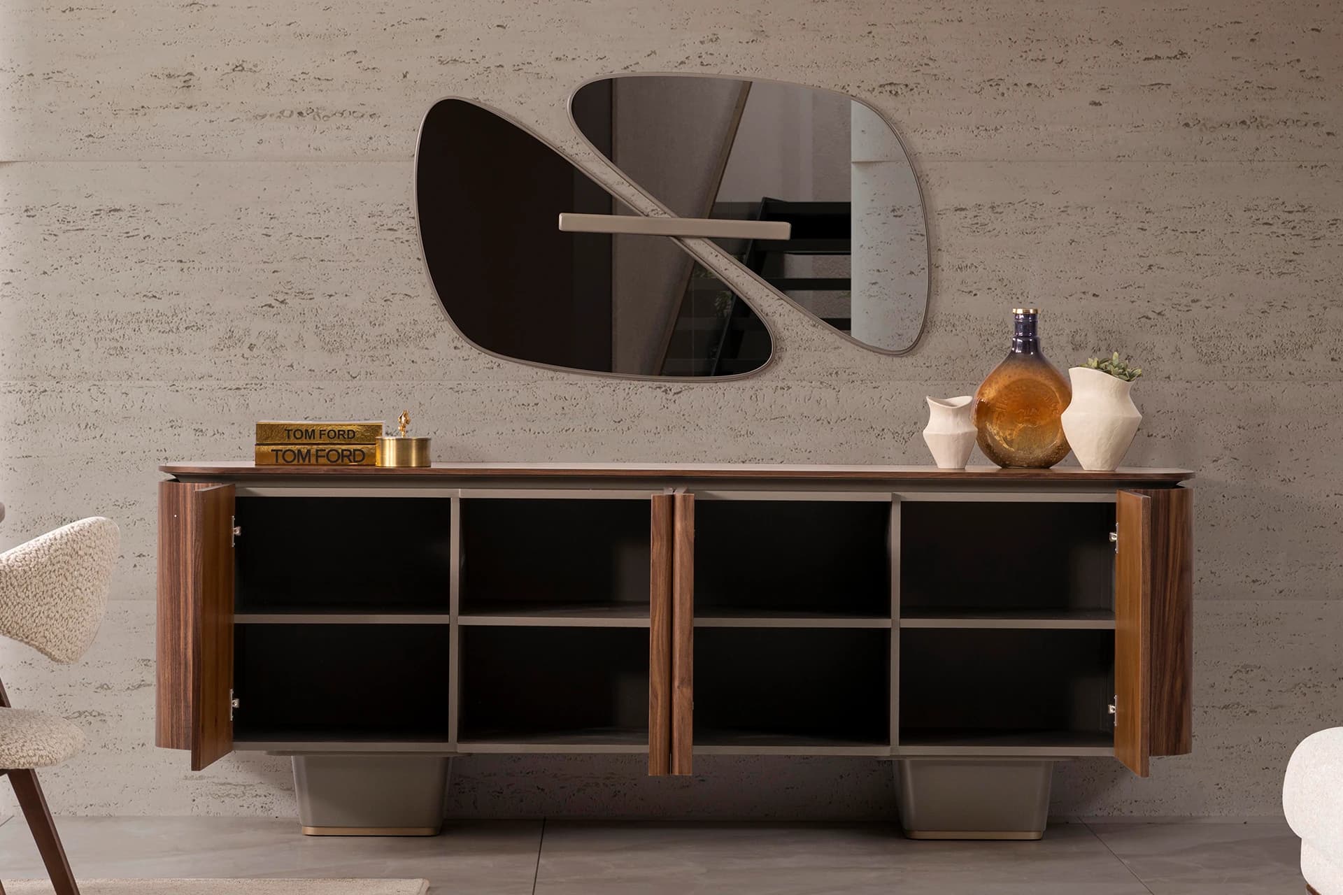 Napoli Dining Room Mirrored Console Open
