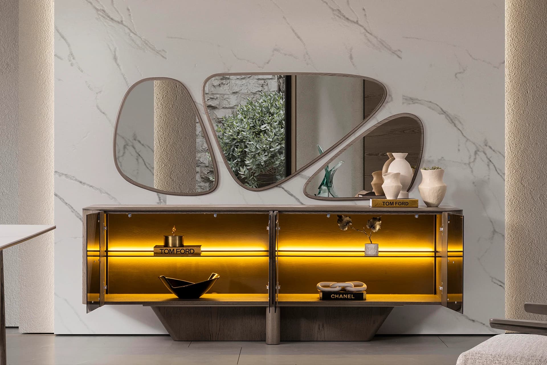 Rio Dining Room Mirrored Console Open